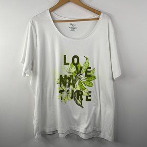 Penmans Women White Green Love Nature Short Sleeved T Shirt Plus Size 4X